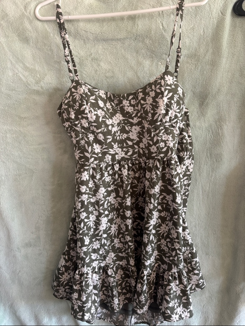 Inspired Hearts Olive Green and White Floral Midi Dress tie back